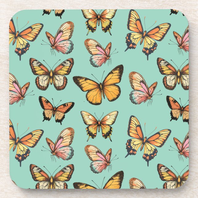Butterfly Seamless Pattern. Monarch Butterfly  Beverage Coaster (Front)