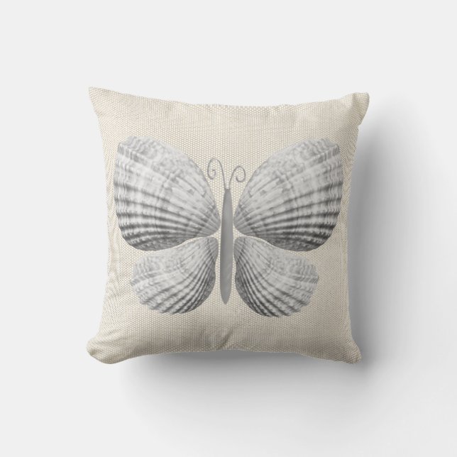 Butterfly Seashells  White Warm Neutral Cottage Throw Pillow (Front)
