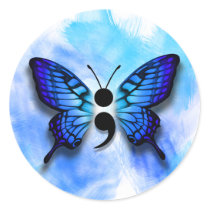 Butterfly semicolon badge classic round sticker
