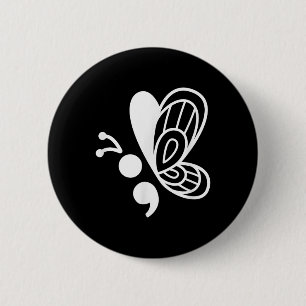 Butterfly Semicolon Mental Health Awareness Button