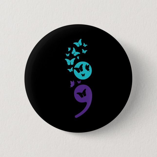 Butterfly Semicolon Suicide Awareness Mental Healt Button (Front)