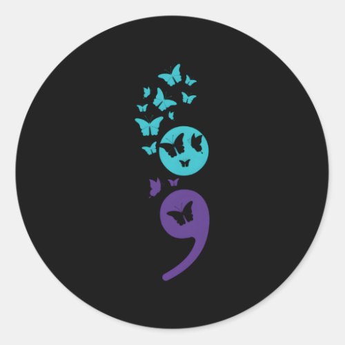 Butterfly Semicolon Suicide Awareness Tal Health Classic Round Sticker