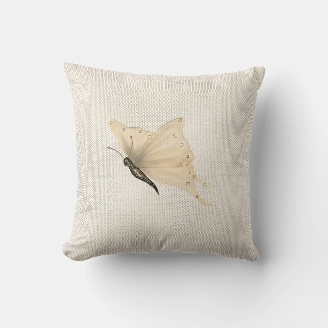 Butterfly Sepia  White Warm Neutral Cottage Throw Pillow (Front)