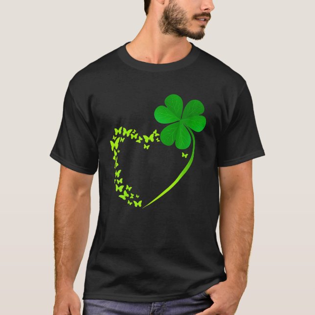 Butterfly Shamrock Heart Lucky Clover Shape St Pat T-Shirt (Front)