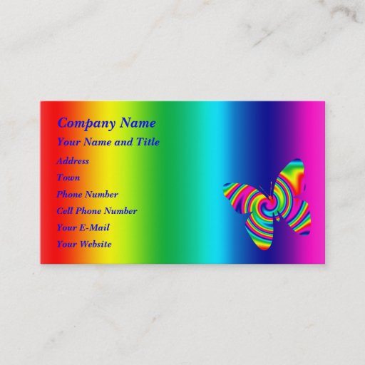 Customizable Butterfly Shaped Rainbow Twirl Business Cards