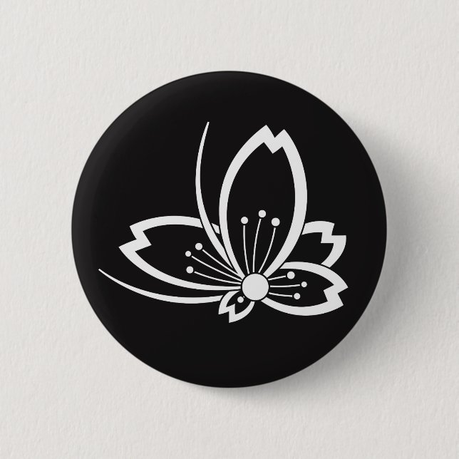 Butterfly-shaped shadowed Cherry blossom Pinback Button (Front)
