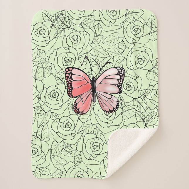 Butterfly Sherpa Blanket Roses - Custom Colors (Front)