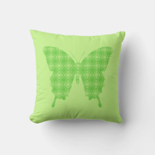 Butterfly silhouette, lime green throw pillow