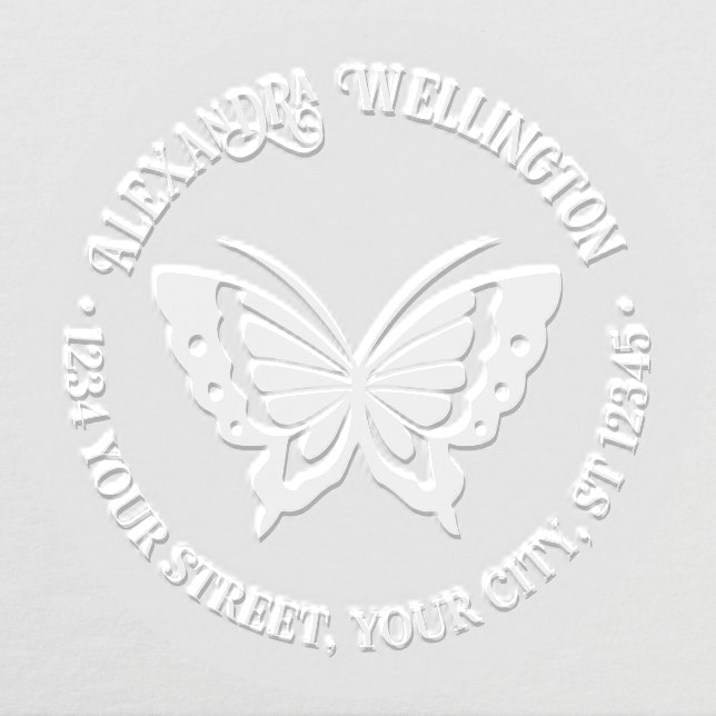 Butterfly Silhouette Round Name Return Address #2 Embosser (Design)