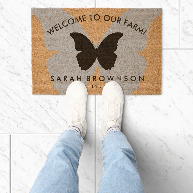 Butterfly Silhouette Simply Welcome Fiber Doormat