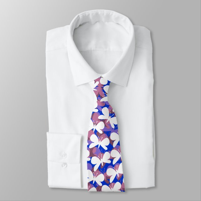 Butterfly Silhouettes - White Shadowed v2 Neck Tie (Tied)