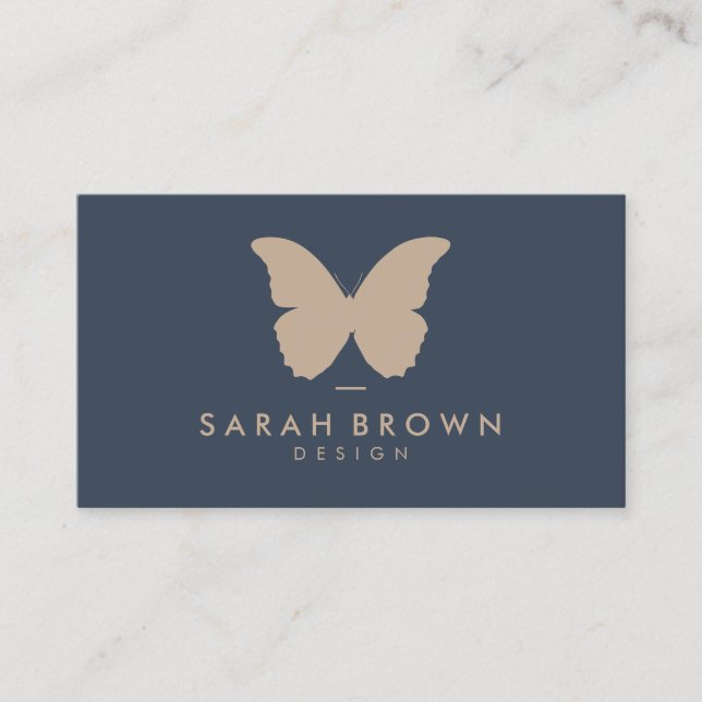 Butterfly Simple Logo Navy Business Card (Front)