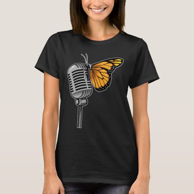 Butterfly Singer Microphone Music T-Shirt (Front)