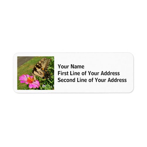 Butterfly Sipping Pink Flower Label