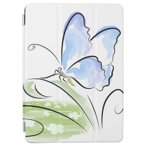 Butterfly sitting on grass over flower field iPad air cover