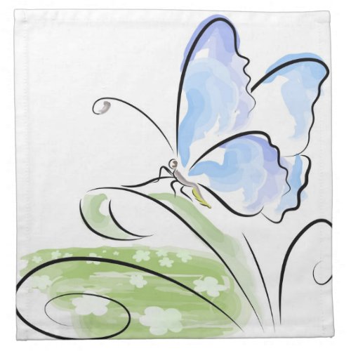 Butterfly sitting on grass over flower field napkin