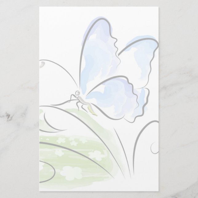 Butterfly sitting on grass over flower field stationery (Front)