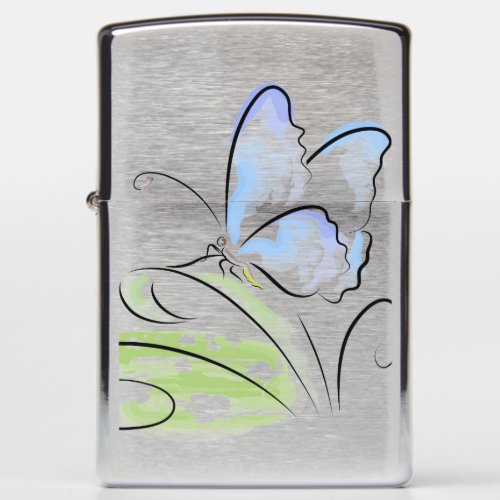 Butterfly sitting on grass over flower field zippo lighter