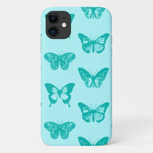 Butterfly sketch aqua and turquoise iPhone 11 case