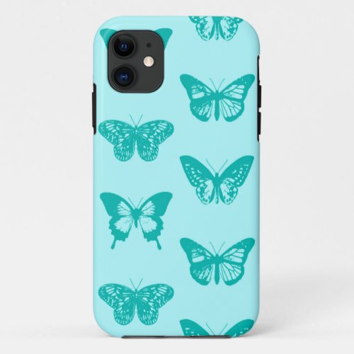 Butterfly sketch aqua and turquoise iPhone 11 case