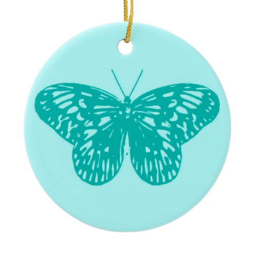 Butterfly sketch, aqua and turquoise ceramic ornament