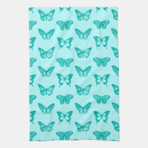 Butterfly sketch, aqua and turquoise towel