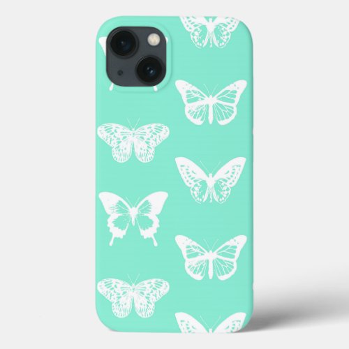 Butterfly sketch aqua and white iPhone 13 case