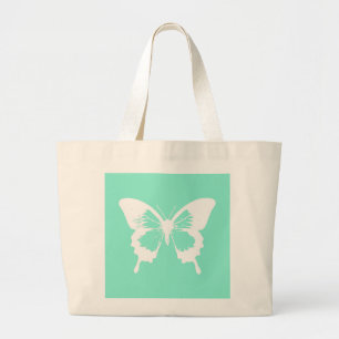 Butterfly sketch, aqua and white large tote bag