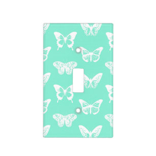 Butterfly sketch, aqua and white light switch cover