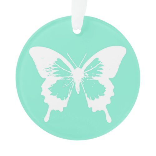 Butterfly sketch, aqua and white ornament