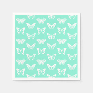 Butterfly sketch, aqua and white paper napkins