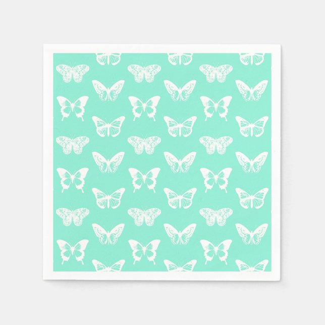 Butterfly sketch, aqua and white paper napkins (Front)
