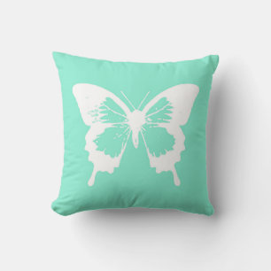 Butterfly sketch, aqua and white throw pillow
