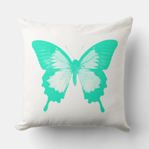 Butterfly sketch, aquamarine throw pillow
