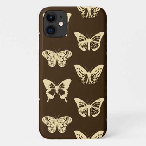 Butterfly sketch beige on chocolate brown iPhone 11 case