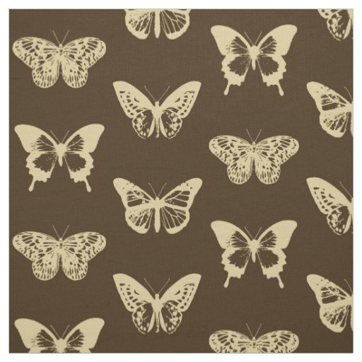 Butterfly sketch, beige on chocolate brown fabric