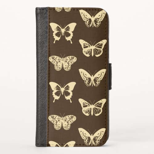 Butterfly sketch beige on chocolate brown iPhone  iPhone X Wallet Case