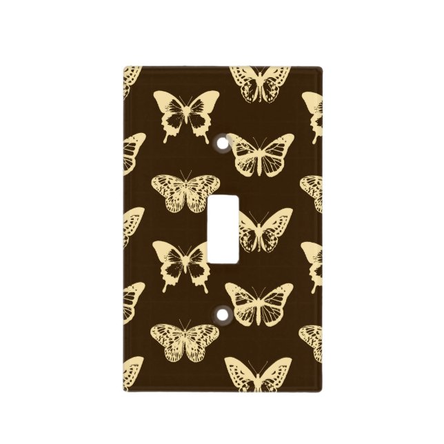 Butterfly sketch, beige on chocolate brown light switch cover (Front)