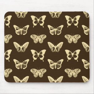 Butterfly sketch, beige on chocolate brown mouse pad