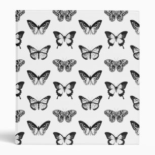 Butterfly sketch, black and white 3 ring binder