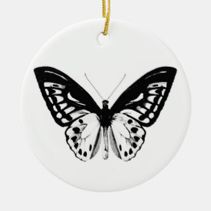 Butterfly sketch, black and white ceramic ornament