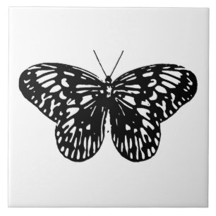 Butterfly sketch, black and white ceramic tile