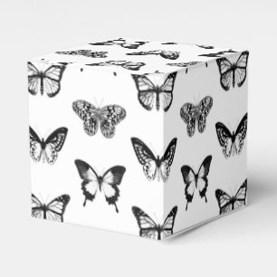 Butterfly sketch, black and white favor boxes