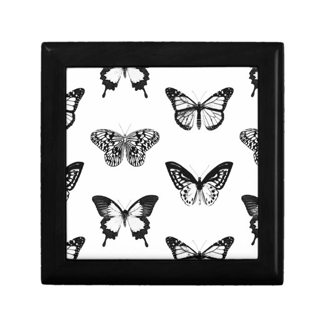 Butterfly sketch, black and white jewelry box (Front)