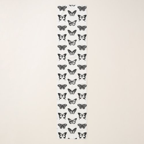 Butterfly sketch black and white scarf