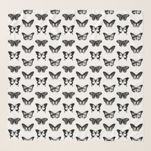 Butterfly sketch black and white scarf