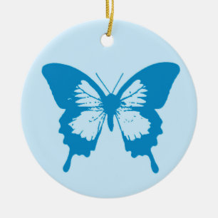 Butterfly sketch, cerulean and sky blue ceramic ornament