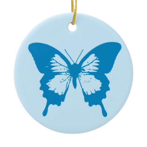 Butterfly sketch, cerulean and sky blue ceramic ornament