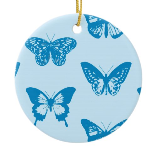 Butterfly sketch, cerulean and sky blue ceramic ornament