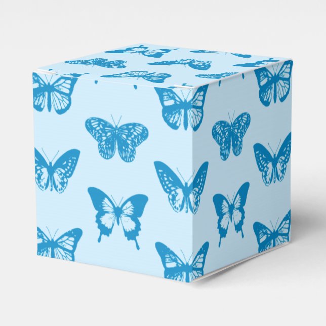 Butterfly sketch, cerulean and sky blue favor boxes (Front Side)